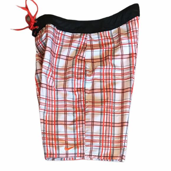 Nike Plaid Board Shorts Orange White Size 32 - Picture 2 of 10